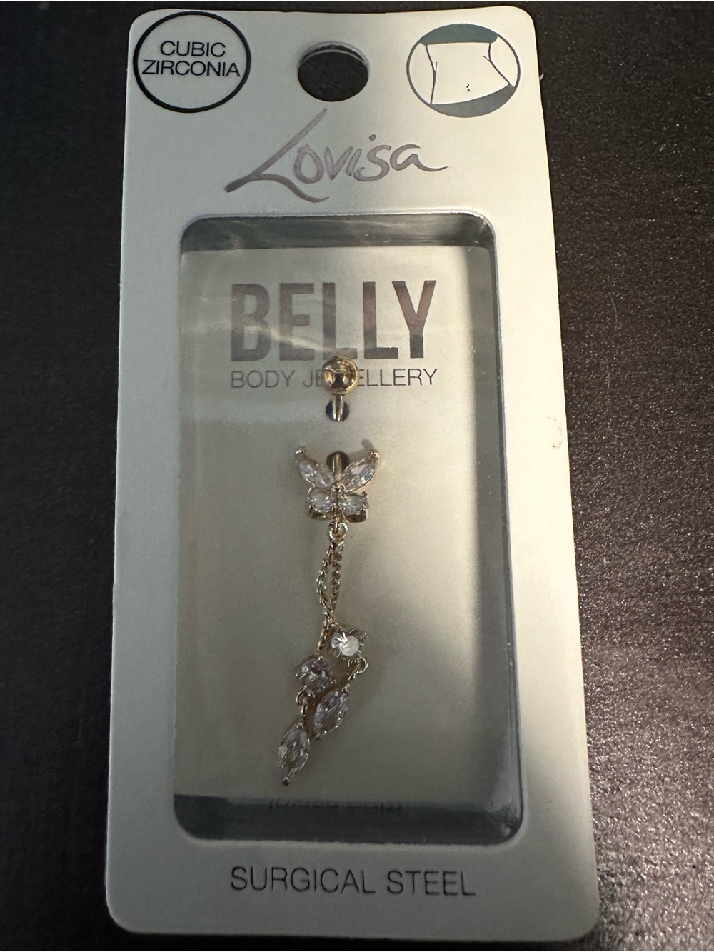 Lovisa Cubic Zirconia Dangle Belly Ring 14G Surgical Steel New